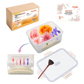 5LBS 4-in-1 Fonday Silica Gel Flower Drying Crystals for Wedding Bouquet Preservation with Sealed Container filterable basket and Brush Color Indicating Reusable Bead Size Less Than 1mm