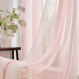 TOPICK Net Curtains for Windows 90 Inch Drop, Sheer Curtains Pink Long Voile Curtain 2 Panels for Bedroom, Lightweight Short Privacy Curtains for Living Room, Kitchen, 55W x 90L Inches
