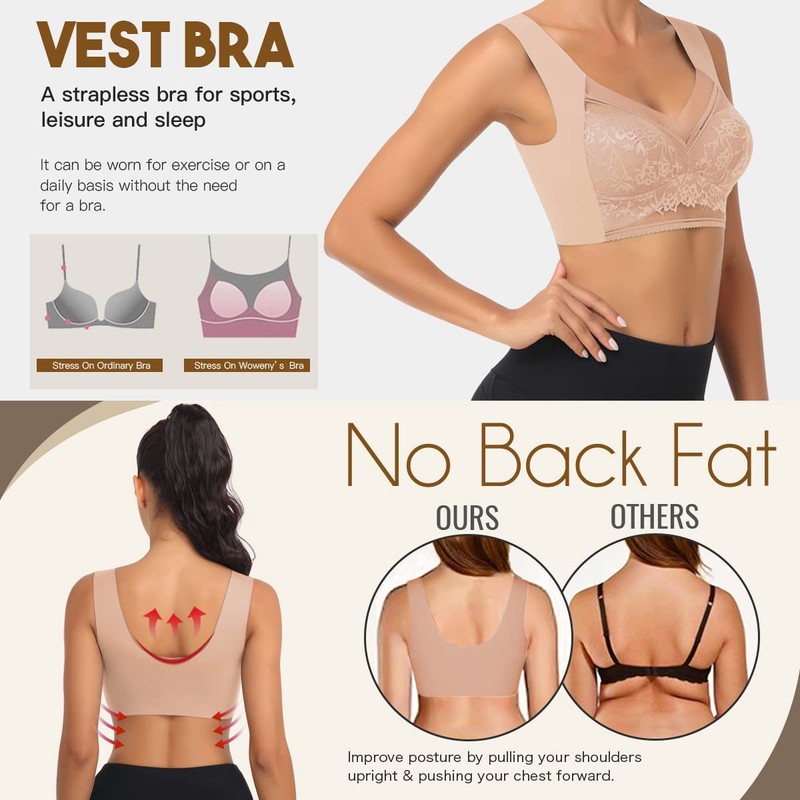 WOWENY Seamless Mesh Lace Bras for Women Wirefree Comfortable Padded