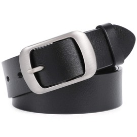 WHIPPY Women Leather Belts for Jeans Pants Fashion Dress Belt for Women with Solid Pin Buckle, Black, S