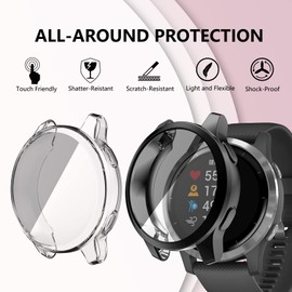 ToVioc [Pack of 2] Case with Screen Protector Compatible with Garmin Venu 2, Anti-Scratch, Full Protection Shell, Flexible TPU Protective Case for Garmin Vivoactive 4 - Black & Transparent