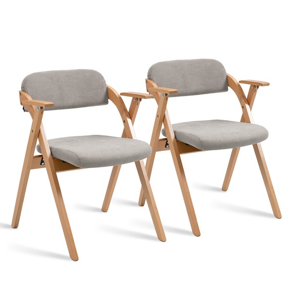 HOMEFUN Folding Chairs with Armrest, Wooden Stackable Dining Chairs with