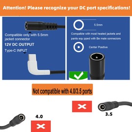 12V Heated Jacket Battery StepUp Adapter Charger Cable for Milwaukee, M12, Makita, Snap-on, Metabo, Craftsman, AEG Gear（Only Working for 12V Jackets