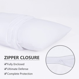 2 Pack King Size Zippered Pillow Protector, Waterproof Soft Breathable Pillow Cover, Waterproof Microfiber Fully Encased, Durable Zipper Pillow Encasement