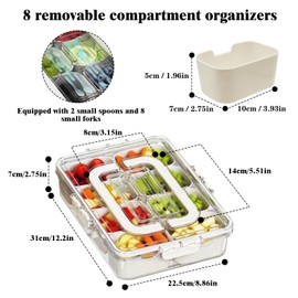 Sudnsadaks Snack Box with Compartments, 8 Compartments, Snack Plate with Lid, Snack Bowl with Handle, Portable and Versatile Snack Box Organiser, Children's Fruit Box, Snack Box for Picnics and Family