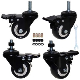 2'' Caster Wheels, Swivel Stem Casters 3/8'' - 16x1'' (Screw Diameter 3/8'', Screw Height 1'') 330Lbs Heavy Duty Threaded Casters No Noise PU Dual Locking Castors with Brake