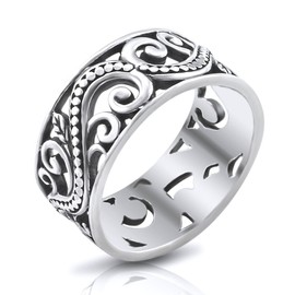 Sterling Silver 9MM Antique Bali Filigree Scroll Band Ring - Size 10
