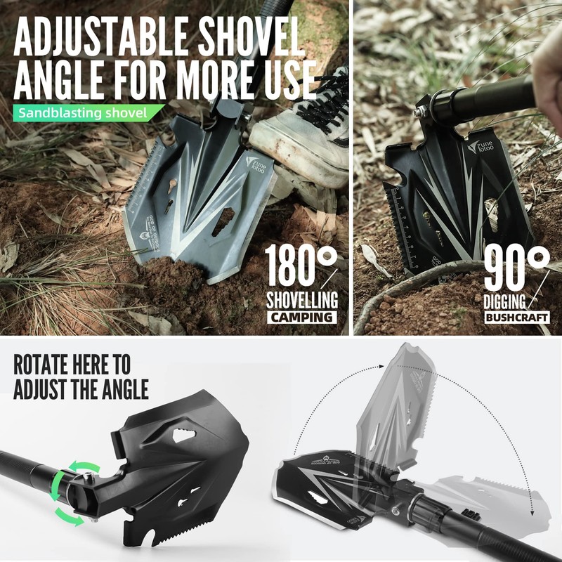 Zune Lotoo Tactical Shovel Survival Tool, 18 in 1 Small