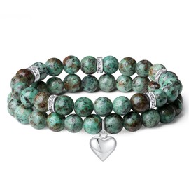 AWARDSEN 2 pieces heart gemstone bracelet women, crystal bracelet gemstone 8 mm gemstone jewellery, healing stones bracelet, partner bracelets, gift for women, No gemstone