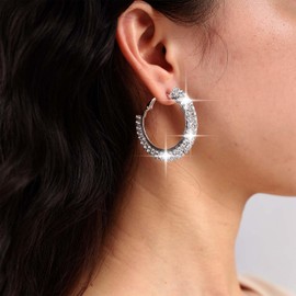 Inateannal Large Rhinestone Earrings Hollow Circle Dangle Earrings Gold Circle Hoop Drop Earrings Statement Crystal Circle Earrings Jewellery for Women and Girls, Zinc, No Gemstone