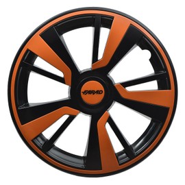 OMAC - Black with Orange Hub Caps 16 Inch Set of 4, Tapas para Rines 16, Premium Wheel Covers 16 Inch, R16 Rim Cover Set, Snap On Durable Car Replacement Exterior Accessories