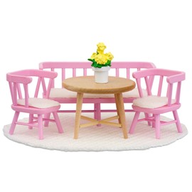 Lundby Dolls House Furniture Kitchen Breakfast Table + Chair — Dining Set — Doll House Accessories — 6 pieces — for 11cm Mini Dolls — Age 4+, Scale 1:18