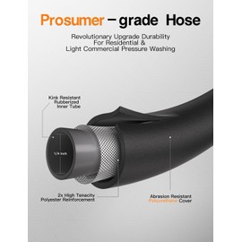 TUTULUCK Super Flexible Kink Resistant Prevent leakage Pressure Washer Hose,Black 1/4",M22 threads 3100 PSI High Pressure Washer for Ryobi, Troy Bilt, Greenworks, Generachouse etc. (100FT)