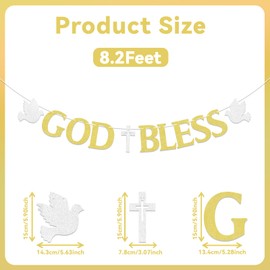 God Bless Banner - Christening Bunting Sign, God Bless On Your Confirmation Decorations, Bless This Child Decor, Baptism First Communion Party Decorations Gold Glitter