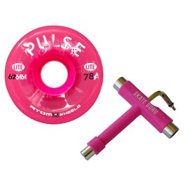 SKATE GURU Outdoor Quad Roller Wheels / 2 Packs - 8 Wheels Atom Pulse Lite 62x33 Pink Bundle with Tool