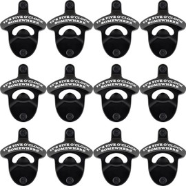 HAIICEN 12 PCS Bulk Bottle Opener Wall Mounted Black White IT'S FIVE O'CLOCK SOMEWHERE Bottle Cap Opener Table Mounted for Wooden DIY Cooler