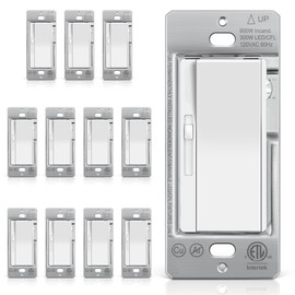 BESTTEN 12 Pack Super Slim Slide Dimmer Light Switch, Single Pole or 3 Way Dimmer Switches, Compatible with LED Dimmable Lamp, CFL, Incandescent, Halogen Bulb, ETL Listed, White