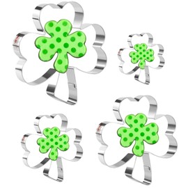 Crethinkaty 4 Pieces Clover Cookie Cutter Set Stainless Steel St. Patrick's Day Irish Shamrock Shape Cookie Cutters for Baking