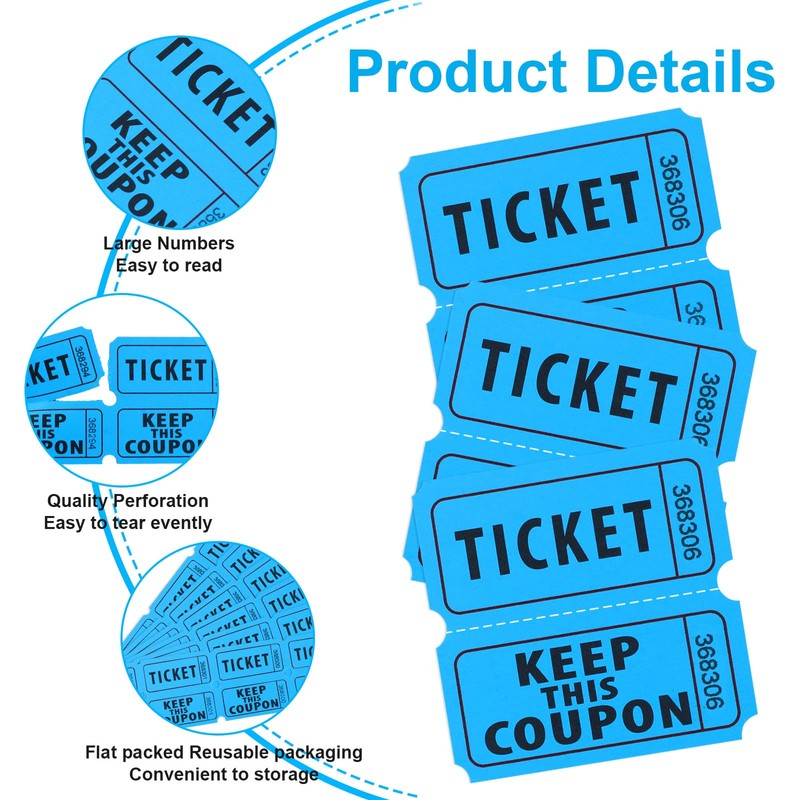 Azureal 800 Raffle Tickets, Consecutively Numbered Tickets, 50/50 Raffle Tickets
