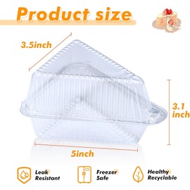 AQSXO AQSXO 400 Pcs Transparent Cake Slice Plastic Containers with Lids 4 Inches Hinged Lid Cheese cake Container, for Take Out Packaging, Bakery and Cafe.