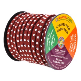 Mandala Crafts Faux Suede Cords Burgundy Leather Cords for Jewelry Making - 20 Yds Studded Leather Laces Strips Flat Vegan Leather Strings Leather Trims & Rivets