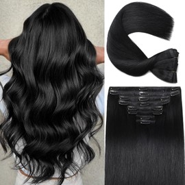 CWRDK Clip in Hair Extensions Real Human Hair,100% Brazilian Remy Human Hair Clip ins for Women, Straight Seamless Double Weft Hair Extensions, Invisible 8pcs, 14 Inch 80g, #1 Jet Black