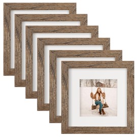 6x6 Picture Frames Set of 6 Rustic Wood Grain Photo Frame for Gallery Wall Mounting or Tabletop Display