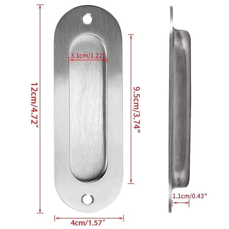 Generic 2 Pack Oval Flush Door Pull Handles, Stainless Steel