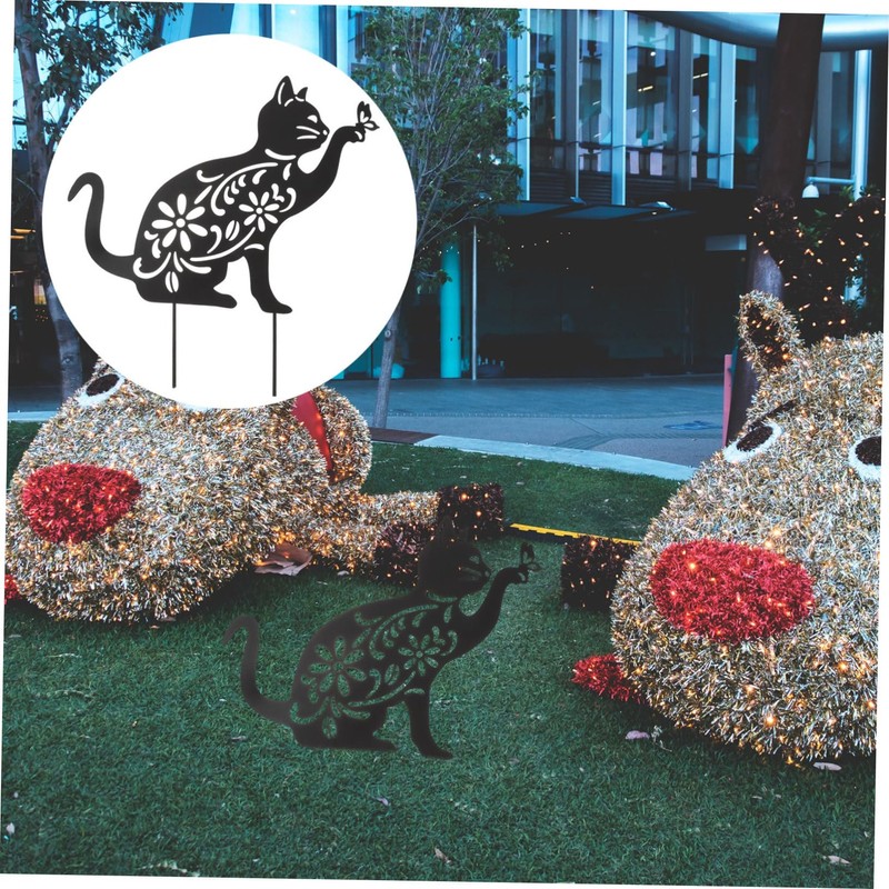 Outanaya Garden Art Cat Ornament Iron Art Garden Decoration Cat