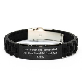 Crime Scene Technician Gifts, Funny Quote Dad, Glide lock Clasp Adjustable Black Stainless Steel Silicone Men's Bracelet, Gifts from Men to Crime Scene Technician Dads for Graduation