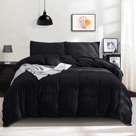 ohano Bed Linen 135 x 200 cm 2-Piece Duvet Cover Bedding Sets Microfibre Duvet Cover 135 x 200 cm + 1 Pillowcase 80 x 80 cm with Zip, Cuddly Soft, All-Year Bedding Sets Black