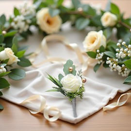 1 x Rose Boutonniere for Men Wedding Groom Groom Groomsmen Artificial White Roses with Pins for Wedding Anniversary Celebration Prom Party Home Decor Artificial Flowers