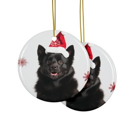 DistinctInk Hanging Ceramic Christmas Tree Ornament with Gold String - Great Gift/Present - 2 3/4 inch Diameter - Schipperke Design