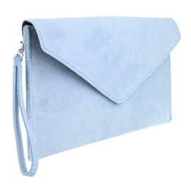 Girly Handbags Womens Genuine Italian Suede Leather Envelope Clutch Bag Wedding Purse Handbag Crossbody Bag Large (Serenity)