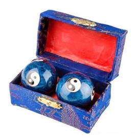 XMHF Cloisonne Yin-Yang Chinese Meditation Baoding Healthy Exercise Ball Blue 2Pcs