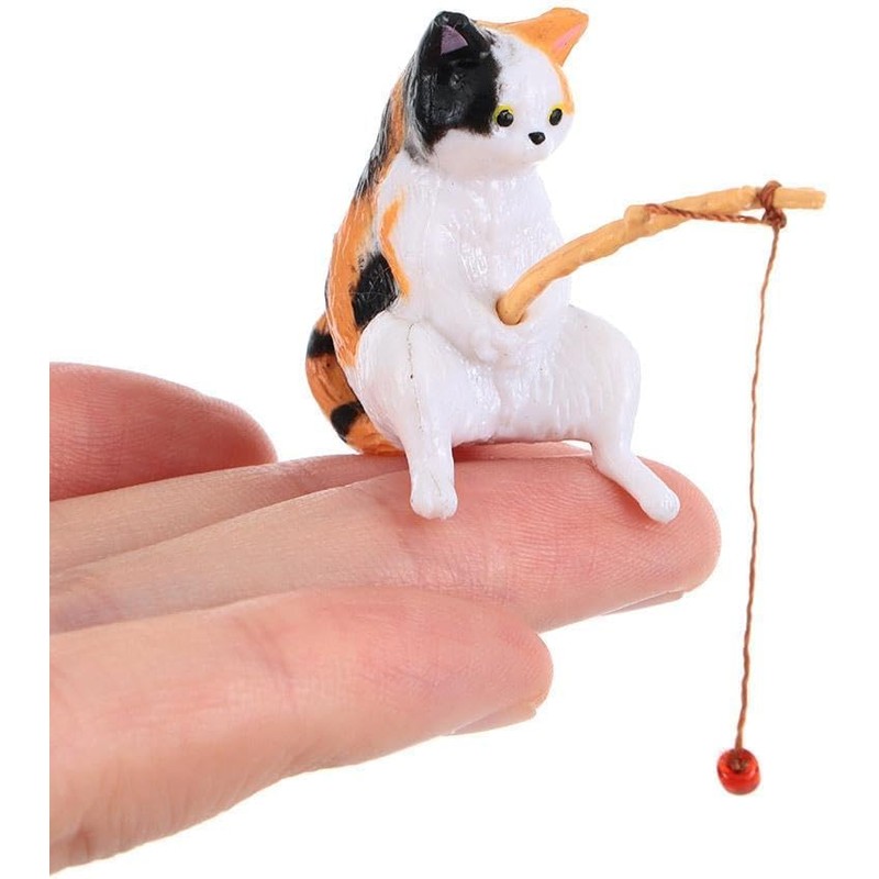 Lyyxjsltd 2pcs Fishing Sun Aquarium Ornament Aquarium Object Cute Cat