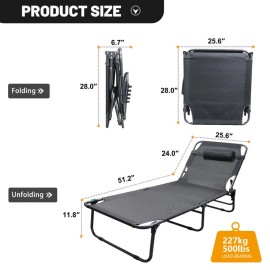 NAIZEA Adjustable 4-Position Reclining Lounge Chair Camping Cot w/ Mat Pillow