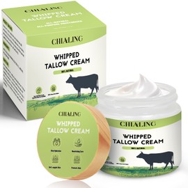 Chialing Beef Tallow For Skin, Tallow Face Moisturizer, 100% Grass Fed Beef Tallow And Honey Balm, Whipped Beef Tallow Body Lotion Skin Care for Eczema, Dry, Itchy,Sensitive Skin - Made in USA-2.0 Oz Unscented