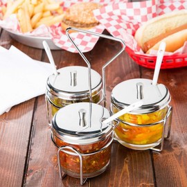 Soro Essentials- 3 Holes Metal Condiment Jar Holder with 3-1/4" Diameter Hole Size- Condiment Rack Holder Table Caddy Tabletop Seasoning Spice Organizer for Home and Restaurant