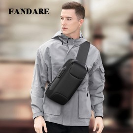 FANDARE Chest Bag Sling Bag Business Shoulder Bag with USB Charging Port Password Protection Crossbody Bag Shoulder Bag Waterproof Sports Car Styling for Travel Hiking Sling Daypacks, black, Sling