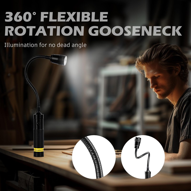 Favorlite LED Work Light, 500 Lumen Gooseneck Magnetic Light, Zoomable