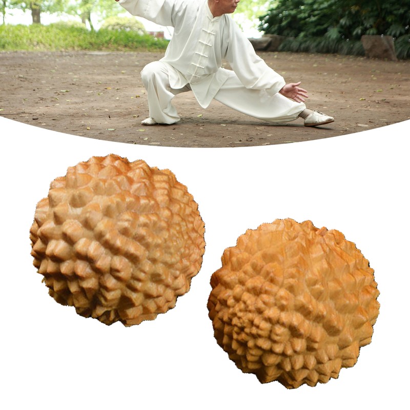 2pcs Wooden Hand Massage Ball Palm Relaxing Spiky Textured Acupoint