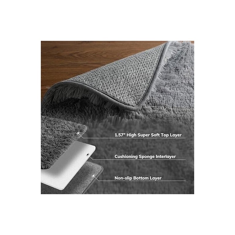 Ophanie Living Room Rugs 5x8 Grey, Fluffy Shag Fuzzy Plush