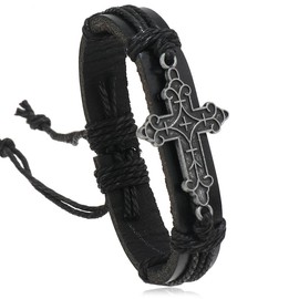 SBI Jewelry Men Leather Wristbands Cross Bracelets for Dad Father Brother Adjustable Faith Jewellery Birthday Wristband Gifts