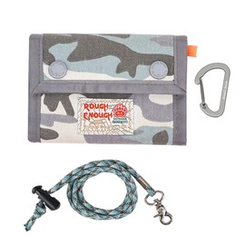 Rough Enough Boys Wallet for Kids Teen Preppy with Neck Lanyard Button Closure Coin Pocket School Outdoor Canvas Light Blue Camo