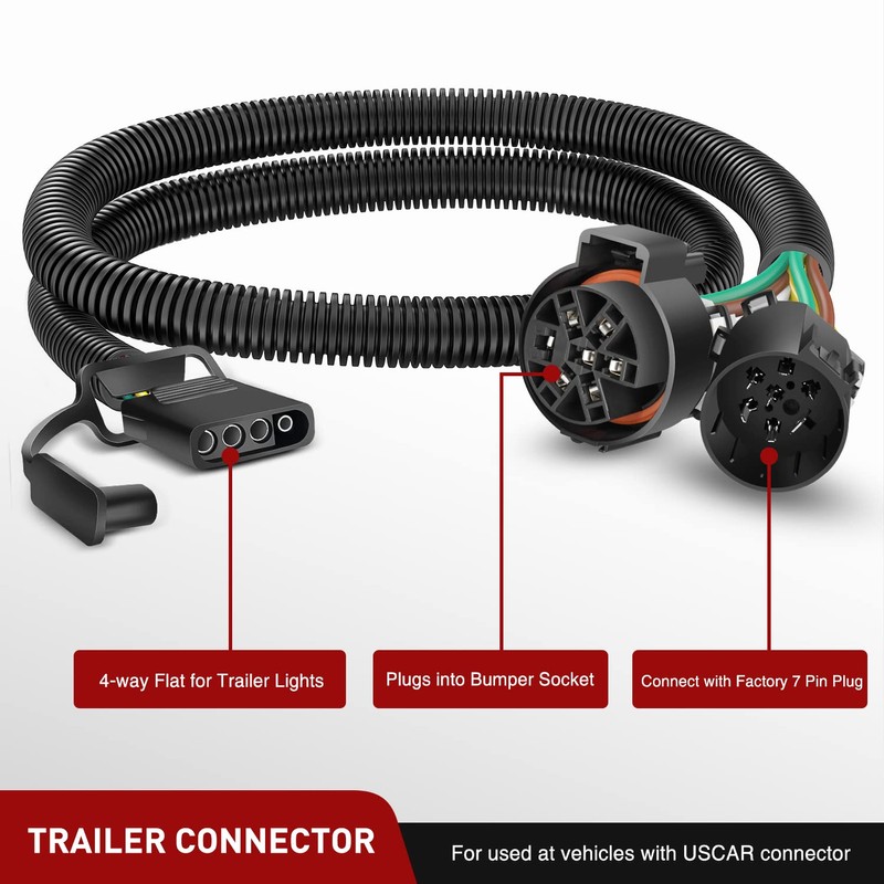 Nilight USCAR 7 Pin to 4-Pin Trailer Wiring Harness Standard