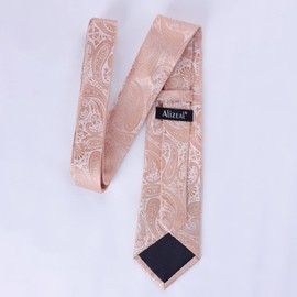 Alizeal Mens Classic Paisley Necktie with Pocket Square Handmade Floral Tie, Hanky Set, Blush Pink