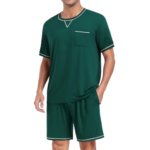 DIKFA Men Modal Pajamas Set Comfy Sleepwear Short Sleeve Pjs