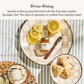 MACKENZIE-CHILDS Set of 2 Everyday Spreaders, Stainless-Steel Butter Knife Set, Leather