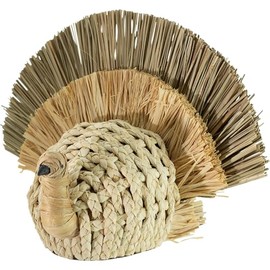 Boston International Turkey Tabletop Figurine Fall Thanksgiving Decorations, 14" x 9.5", Woven Straw & Cornhusk Turkey